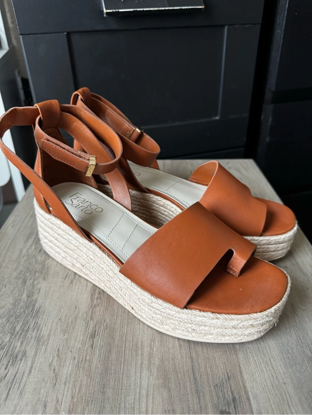 Franco Sarto Brown Leather Espadrille Platform Sandals
